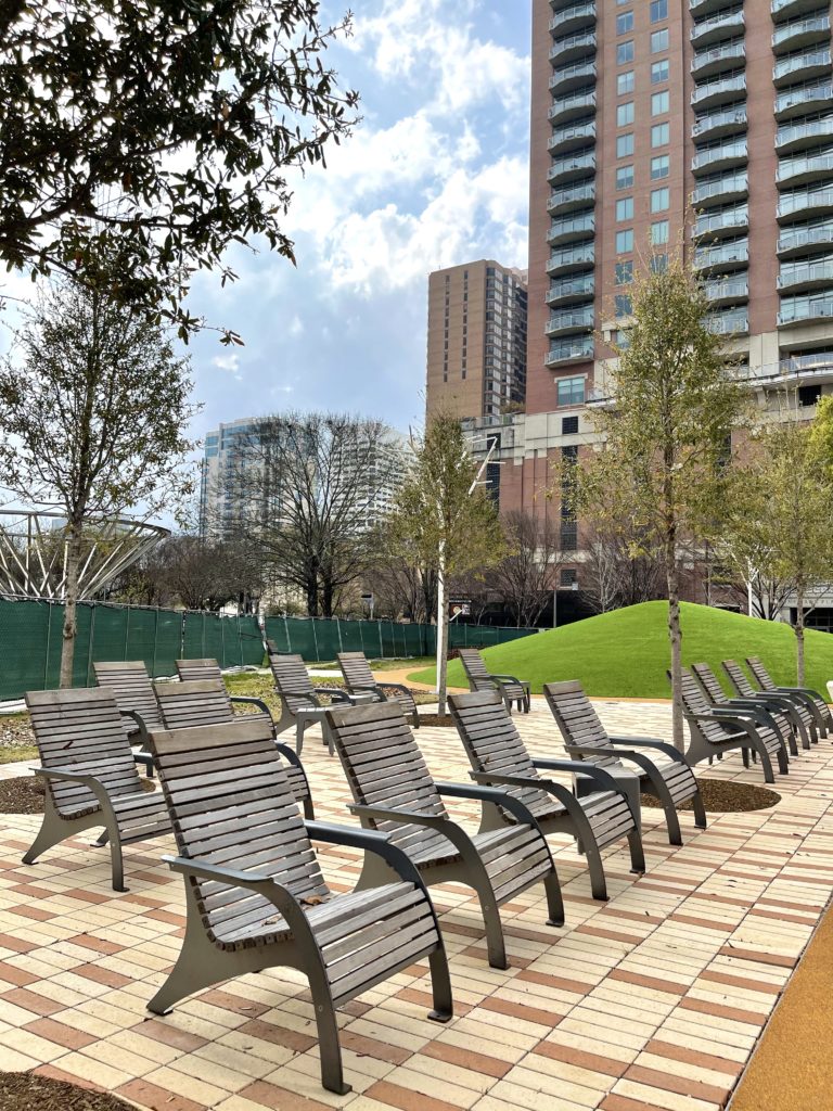Discovery Green's renovated McGovern Playground has the welcome addition of seating and 31 new trees. (Photo by (Photo by Sheila Wright, Courtesy of Discovery))