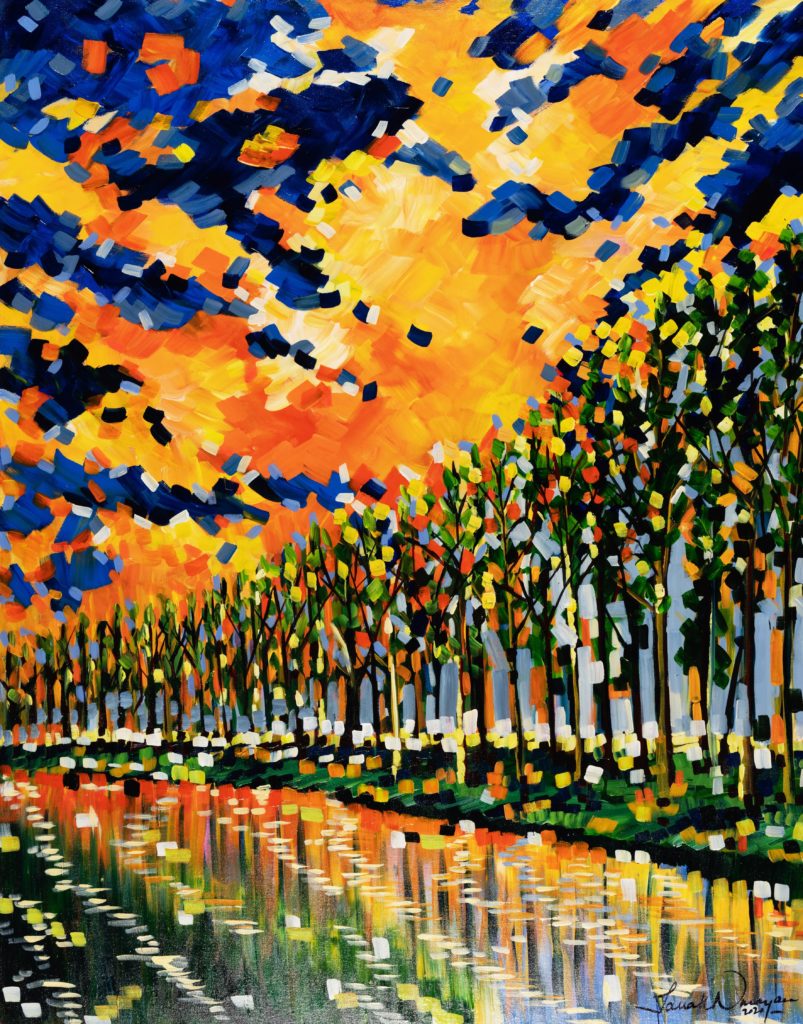 Narayan describes her paintings as "Transitional Expressionism," straddling the area between representational and abstract.