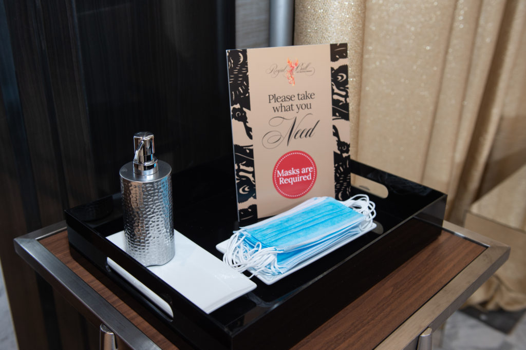 New to the black-tie gala scene: hand sanitizer, masks and other precautions against COVID-19 at the Houston Symphony Ball. (Photo by Wilson Parish)