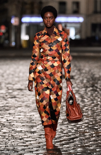 Chloé patchwork leather coat. (Photo courtesy of Chloé)