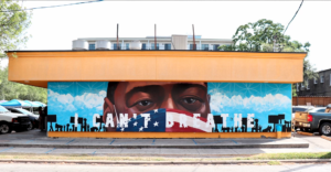 In Midtown, Reginald Adams’ mural “I Can’t Breathe” depicts George Floyd, an African-American who lost his life due to racial discrimination and police brutality. (Photo by Reginald Adams)