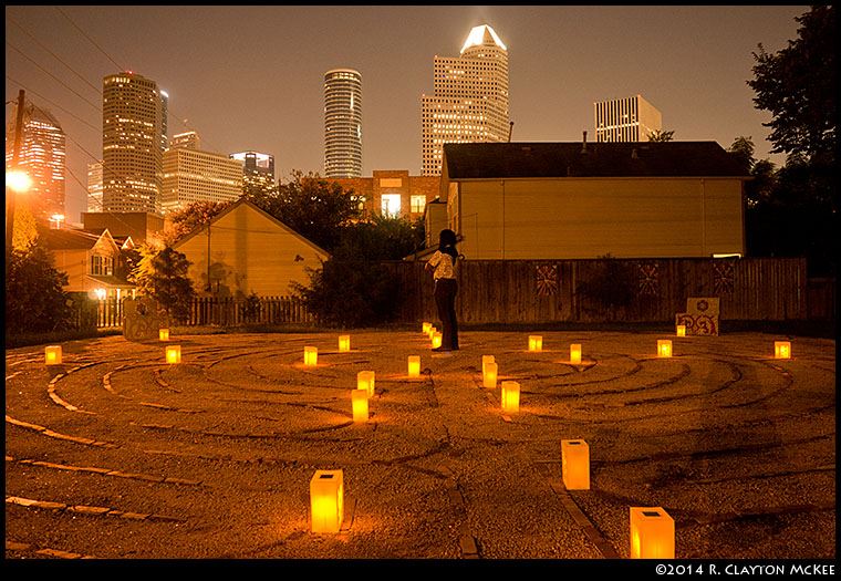 Reginald Adams' "Freedmen's Town Labyrinth" mural is first on the self-guided art tour. The circuitous pathway is intended for meditation and reflection. (Photo by Reginald Adams)