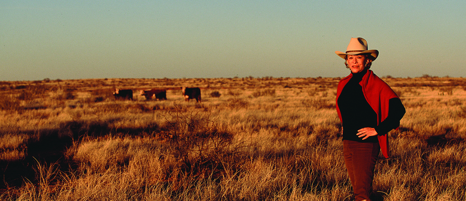 Anne Marion on her Four Sixes Ranch, Guthrie, Texas, 2004. (Photo by Wyman Meinzer, courtesy the Estate of Mrs. John L. Marion and Sotheby’s)