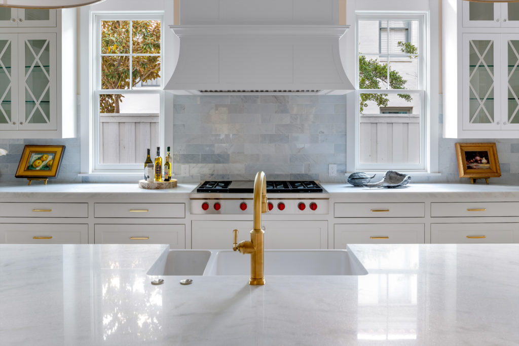 Hardware details and Italian marble countertops. (Photo courtesy of Compass Real Estate)