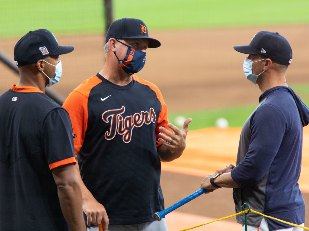 A.J. Hinch celebrated the win with his Tigers team. (Photo by F. Carter Smith)