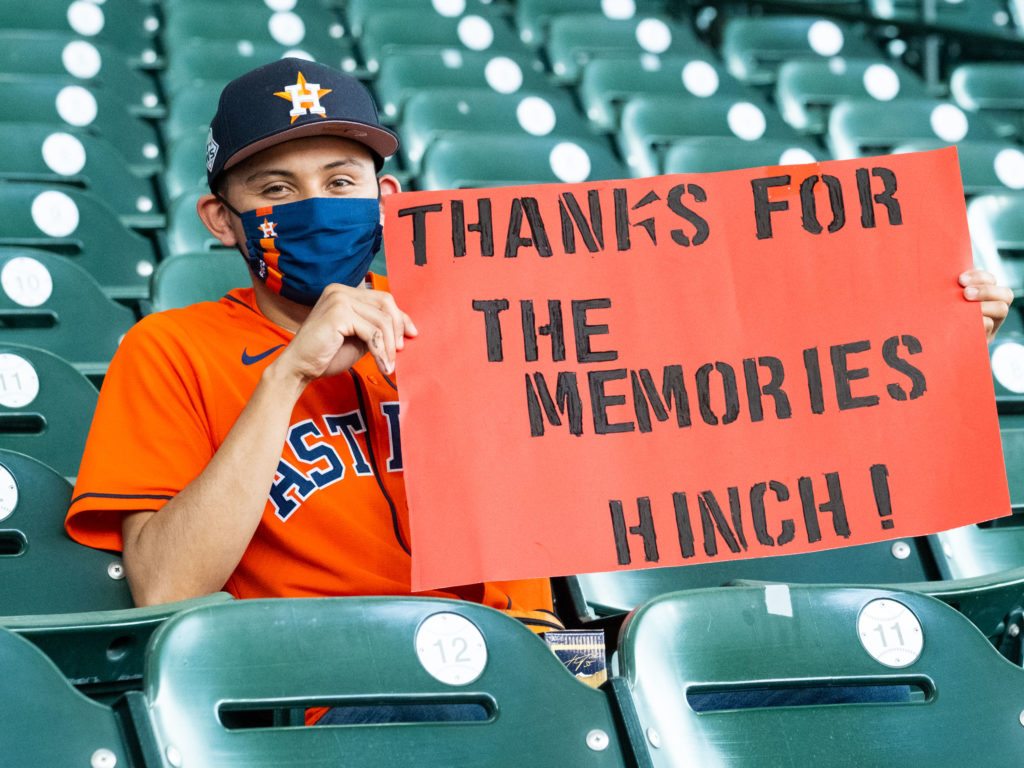 Houston Astros fans came ready to pay homage to former manager A.J. Hinch. (Photo by F. Carter Smith)
