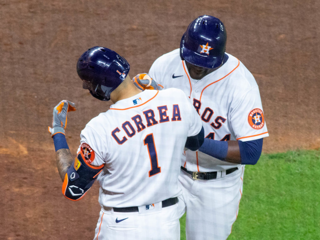 Carlos Correa and Yordan Alvarez are powerful sluggers for the Astros. (Photo by F. Carter Smith)