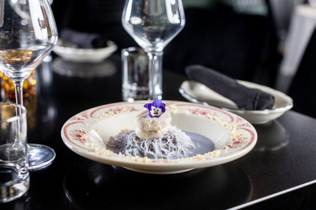 Desserts at Âme include Lavendar Malai — a chilled ricotta sponge with lavendar infused rabri. (Photo by Kathy Tran)