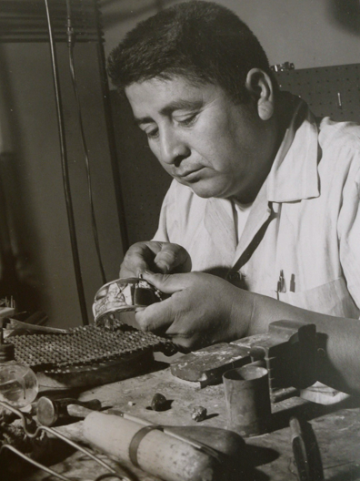Hopi Native American artist Charles Loloma was an influential jeweler in the 20th century. Photograph of Charles Loloma from the Arizona Chamber of Commerce 