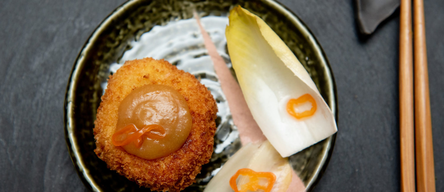 Crab Agemono, Orange Miso Brown Butter Emulsion, Pickled Endive and Habanero_photo by Kat Ambrose