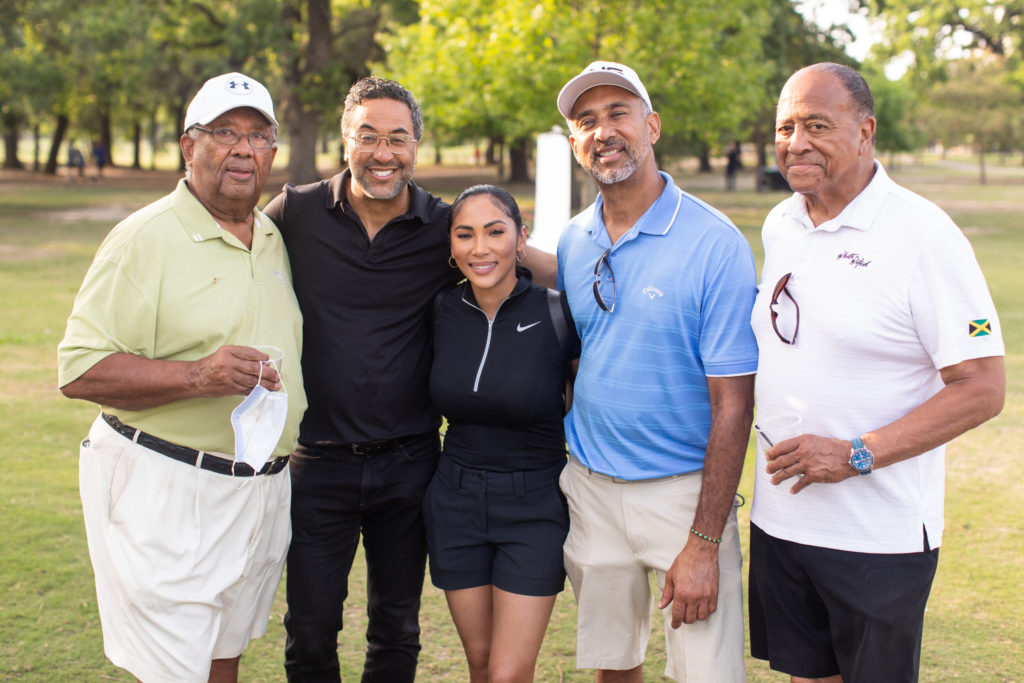 Dr. Elgin Wells, Brian Williams, Maggie Noel, Elgin Wells Jr., Connie Williams at the Lucille's 1913 golf tournament awards dinner at Hermann Park Golf Course. (Photo by Leah Wilson)