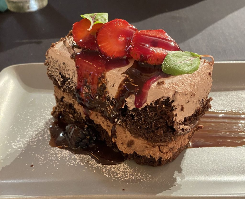 The chocolate cake was a favorite dessert on the Ocho Latin Cuisine menu. (Photo by Megan Ziots)