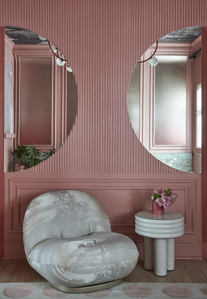 Houston-based designer Nina Magon creates a contessa's bedroom for the Kips Bay Decorator Show House Palm Beach. The Pacha lounge chair by Pierre Paulin for GUBI is sponsored by Adam Cook of SHOP. (Photo by Carmel Brantley)