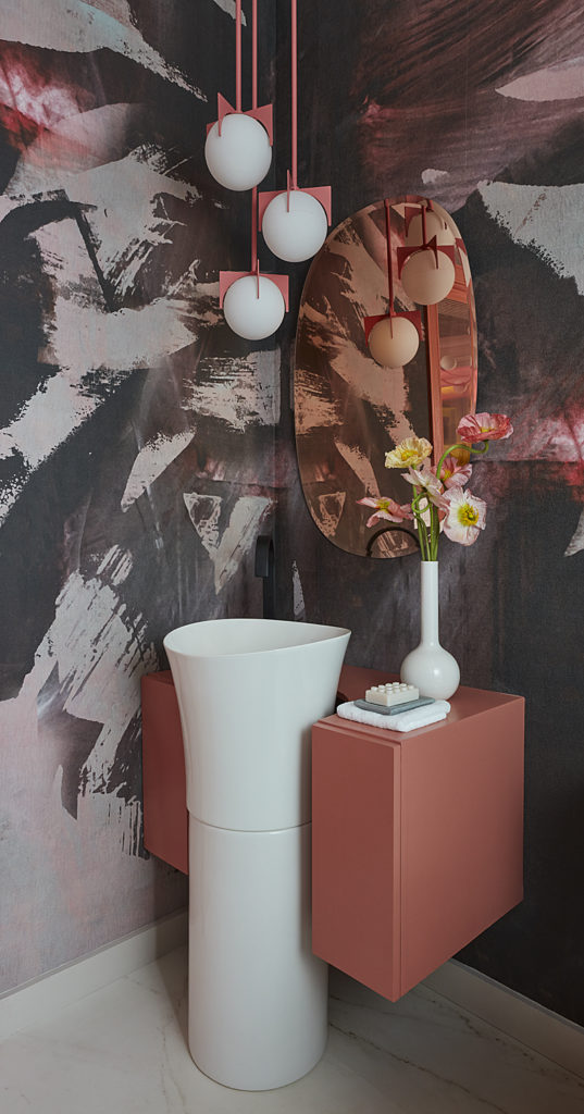 Houston-based designer Nina Magon creates a contessa's bedroom for the Kips Bay Decorator Show House Palm Beach. The bathroom features custom wallpaper from Magon’s new
collection with Italy’s premier wallpaper company, Wall and Deco. (Photo by Carmel Brantley)