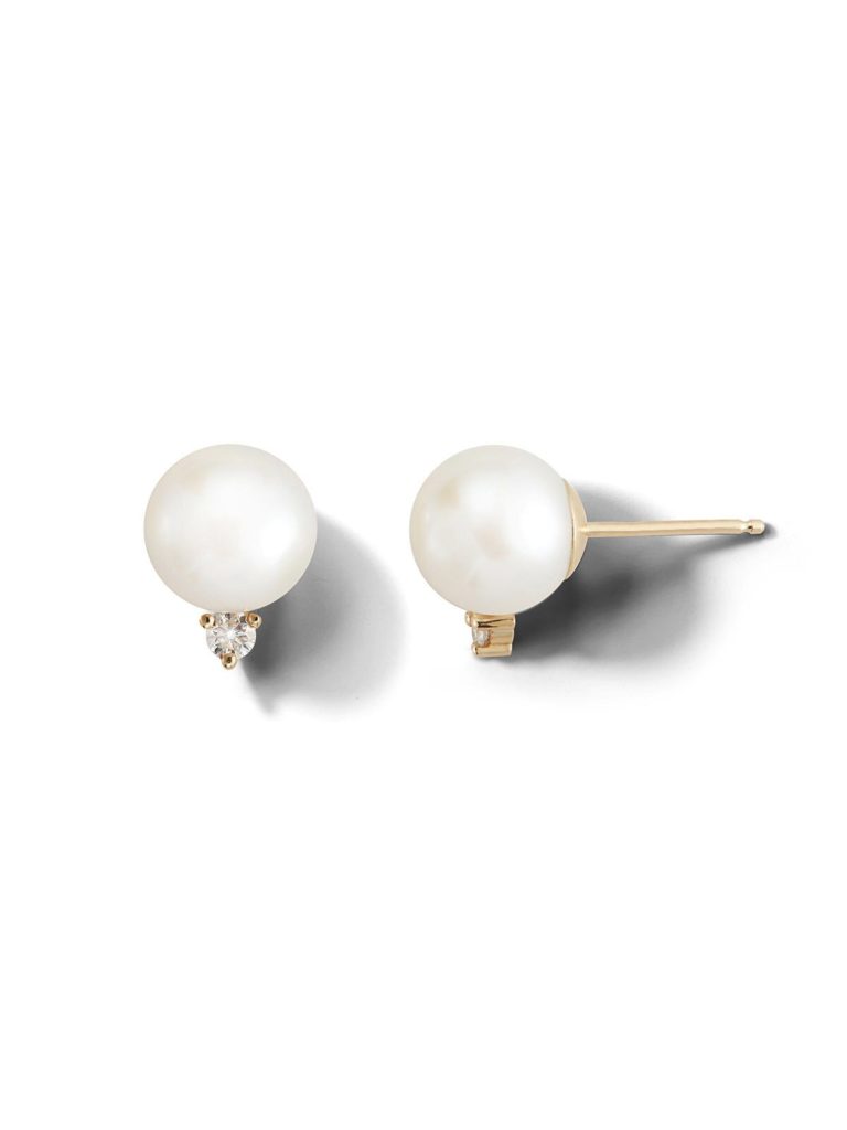 Ylang 23 has a wide assortment of Mizuki jewelry like these gold, diamond and pearl stud earrings.