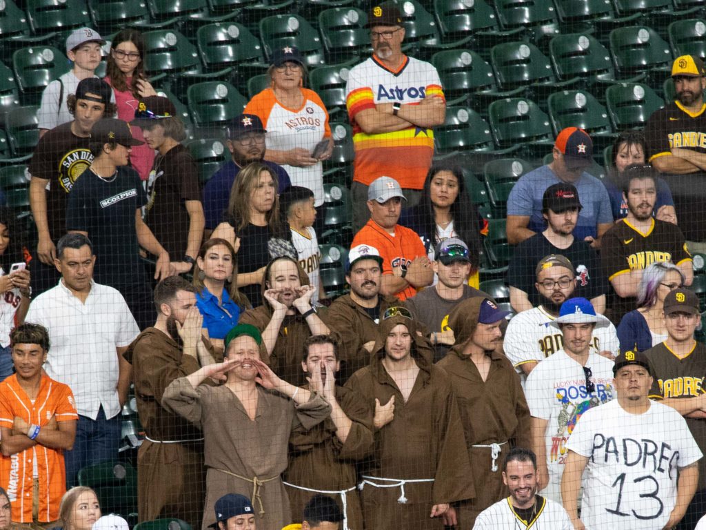 There were not that many San Diego Padre fans at Minute Maid, but the ones there came dressed for the occasion. (Photo by F. Carter Smith)