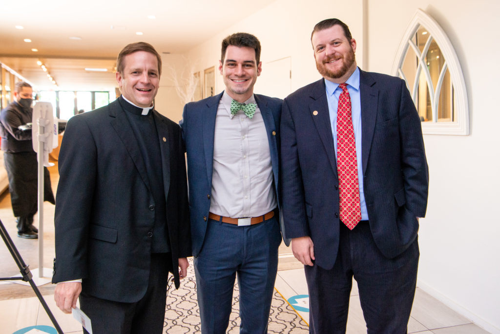 The Rev. Jeff Johnson, Dan Pepe, Colin Matheny at the annual Catholic Charities luncheon at Life HTX. (Photo by Michelle Watson (CatchLightGroup.com))