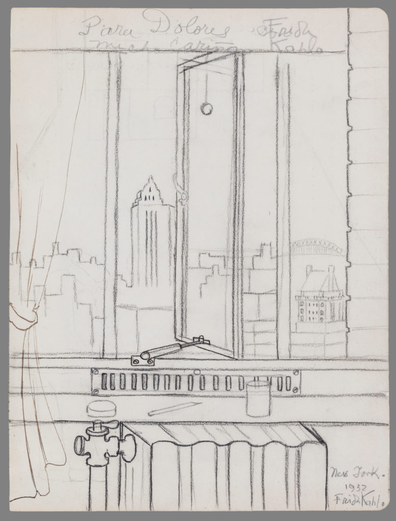 "View of New York (Dedicated to Dolores de Rio)" is a pre-fame drawing made in Frida Kahlo and Diego Rivera's hotel room. (Courtesy of the DMA)