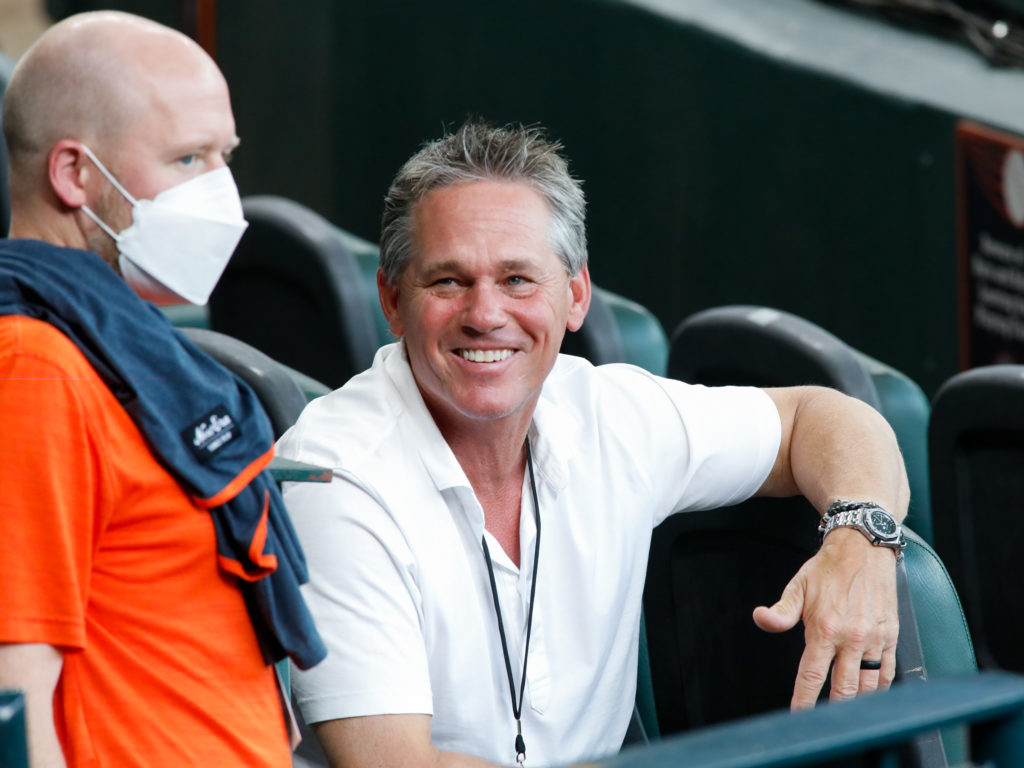 Astros Hall of Famer Craig Biggio and GM James Click share a laugh. (Photo by F. Carter Smith)