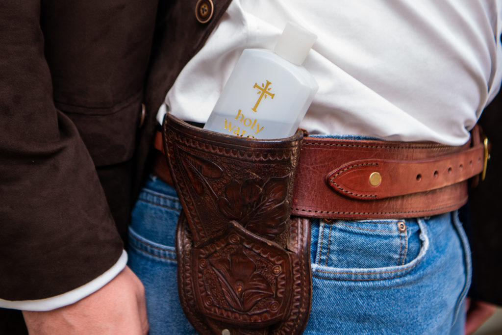 This photo of a holy water holster says more than 1,000 words at the annual Catholic Charities luncheon held at Life HTX. (Photo by Michelle Watson (CatchLightGroup.com))