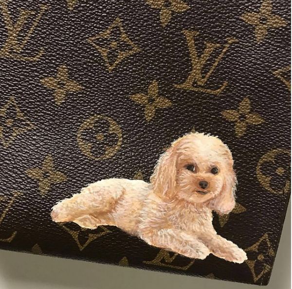 Custom Painted Dog on YOUR LV Luxury Hand Painted Handbag 