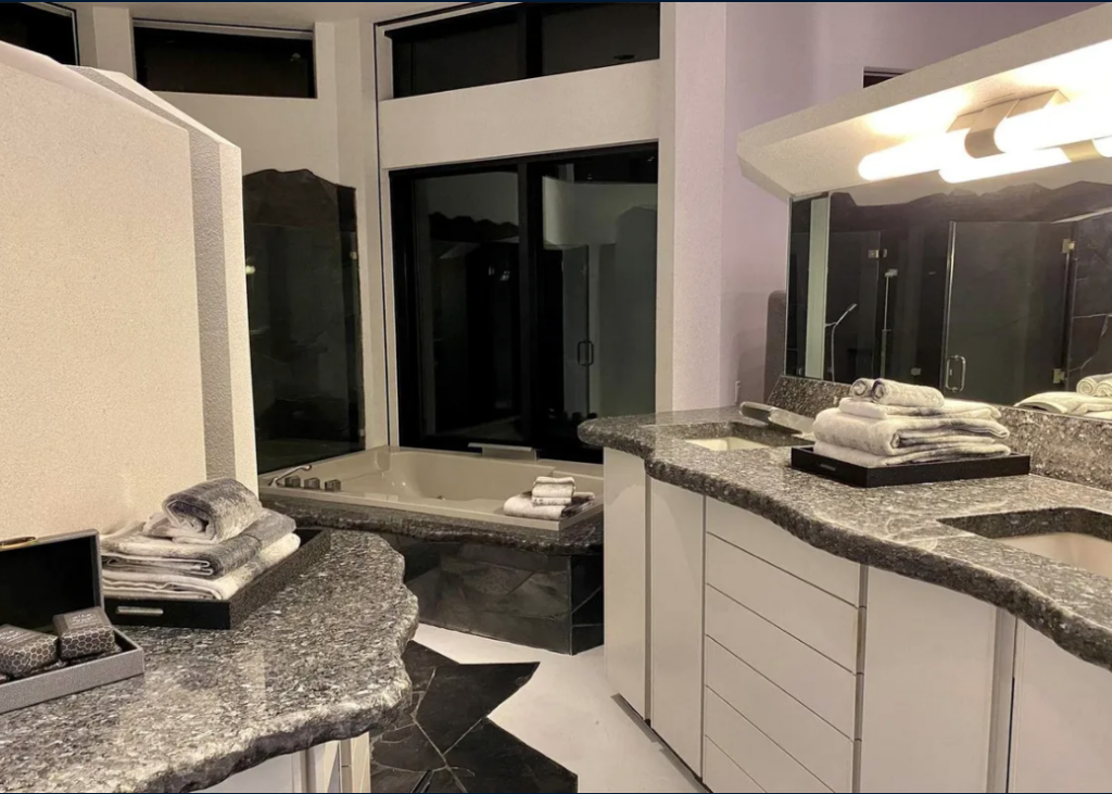 The primary bath in the so-called Darth Vader house in Houston. (Photo courtesy of Martha Turner Sotheby's International Realdy)