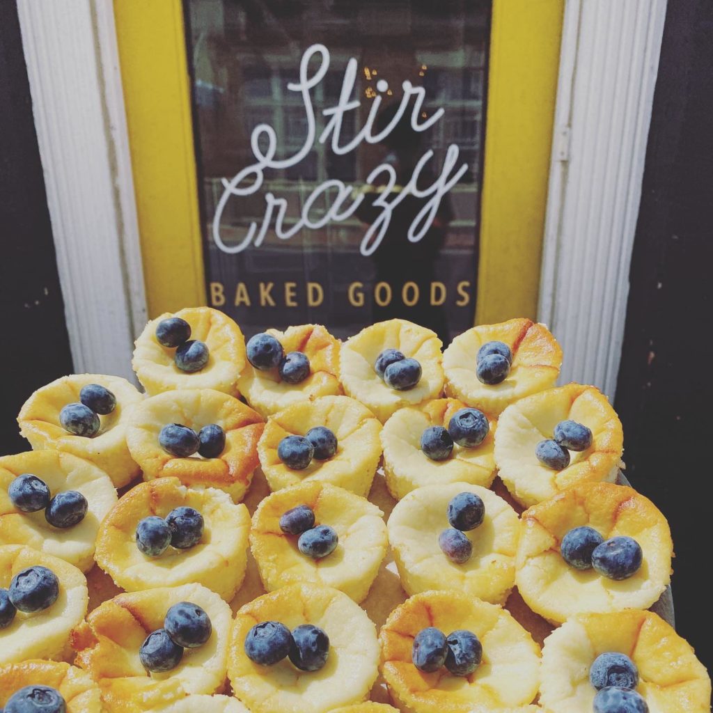 Stir Crazy – Mini Italian Cheesecakes made with shortbread crust and topped with fresh blueberries