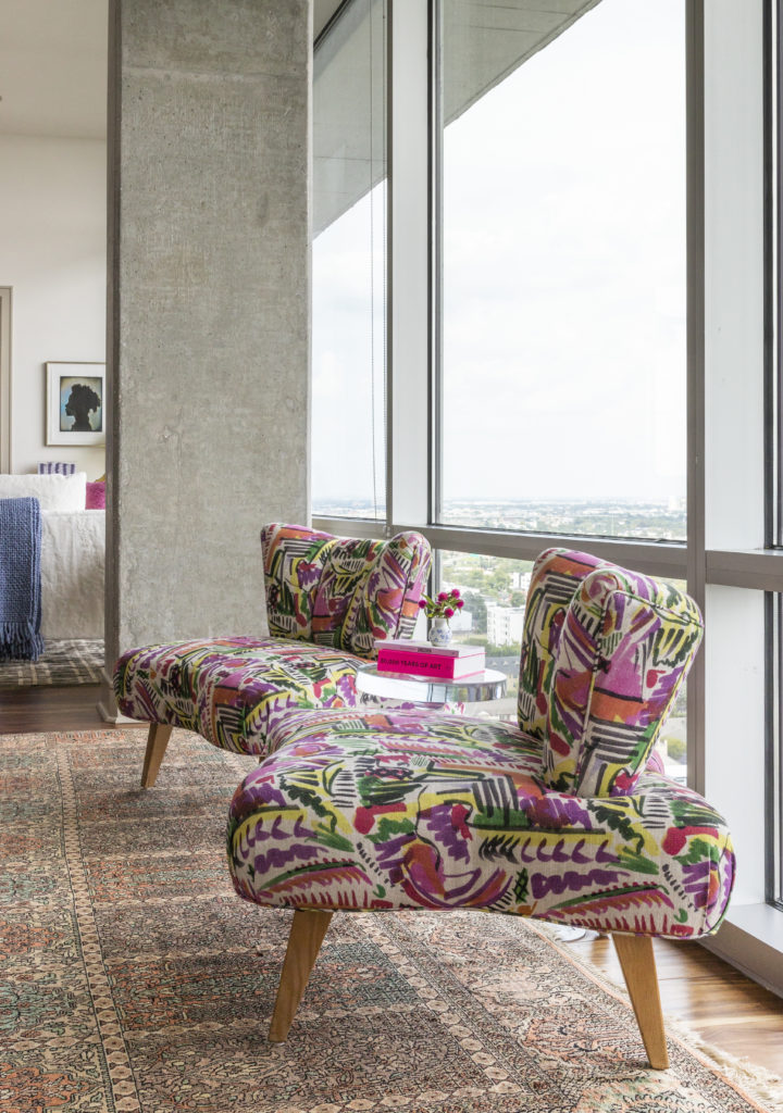 Karen Pulaski recovered existing furniture for her new space. (Photo by Julie Soefer.)