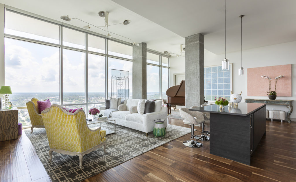 Light floods the living room at The Southmore. Photo by Julie Soefer.