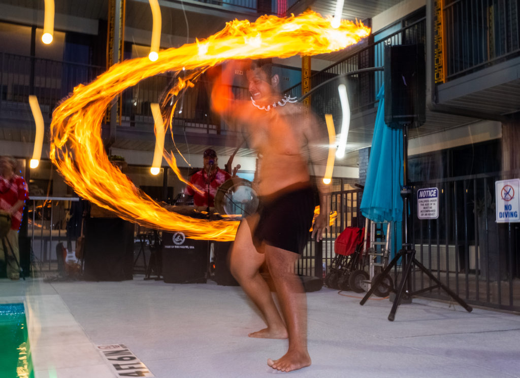 Fire dancer from Drums of the Pacific at the Heights Hotel Houston grand opening luau. (Photo by Dylan McEwan)