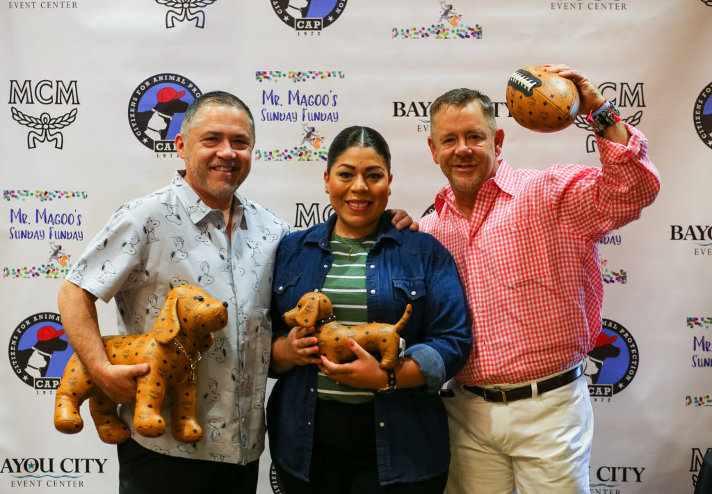 Bruce Padilla, Samantha Anchia, Shelby Kibodeaux at the Citizens for Animal Protection's Mr. Magoo Funday Sunday at the Bayou City Event Center.