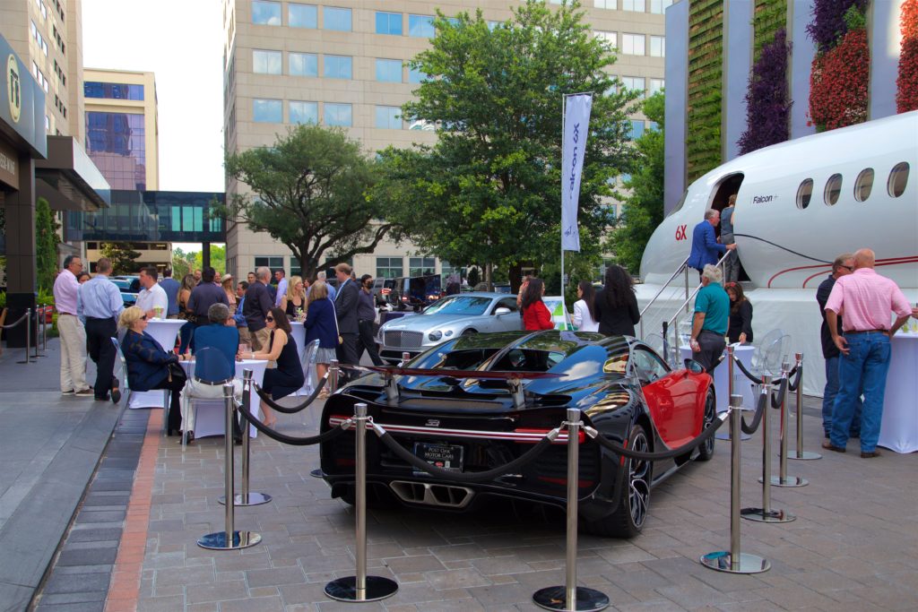 Also on display at the Dassault Falcon 6X mock-up unveiling at the Post Oak Hotel is a Bugatti Chiron from Post Oak Motor Cars. (Photo by John Manigold)