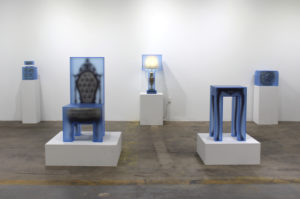 “For Now We See Through A Glass Darkly,” a 2019 collaborative exhibition between 3.Paradis creative director Emeric Tchatchoua and Joyce Lin at Sawyer Yards, which explored dreams and remembrance in a series of sculptural furniture objects.