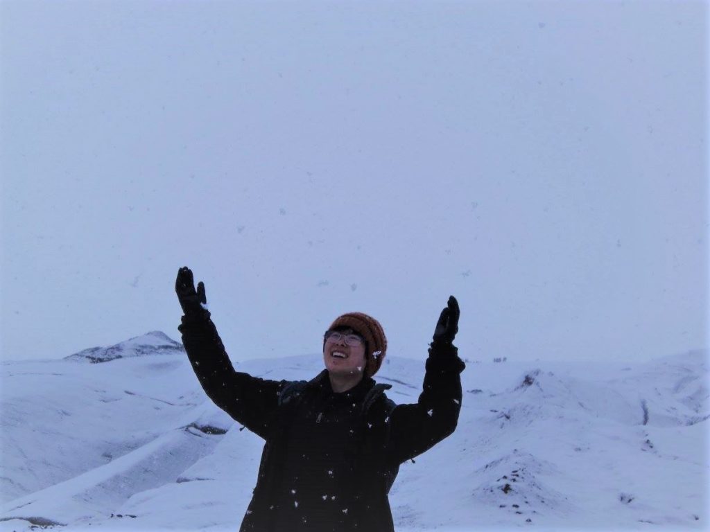 Joyce Lin, 2016, on Sólheimajökull Glacier in Iceland during a geology field trip with Brown University