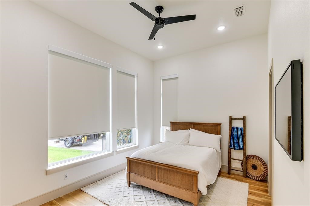 One of six bedrooms in the lake house.