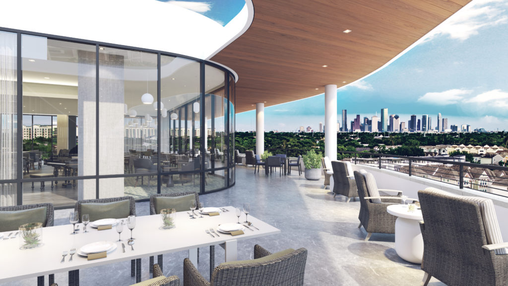 The Watermark at Houston Heights Club Dining View to Downtown; Rendering Courtesy of Watermark
