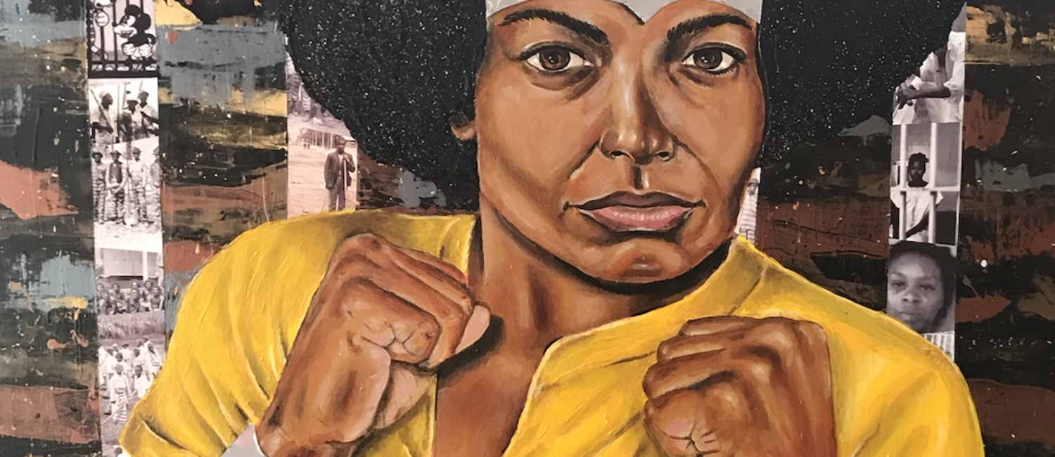 Dominic Clay’s “Angela Cage,” 2021 featured at Bisong Art Gallery in 2018, is one of his many pieces that spotlight important figures in Black history.