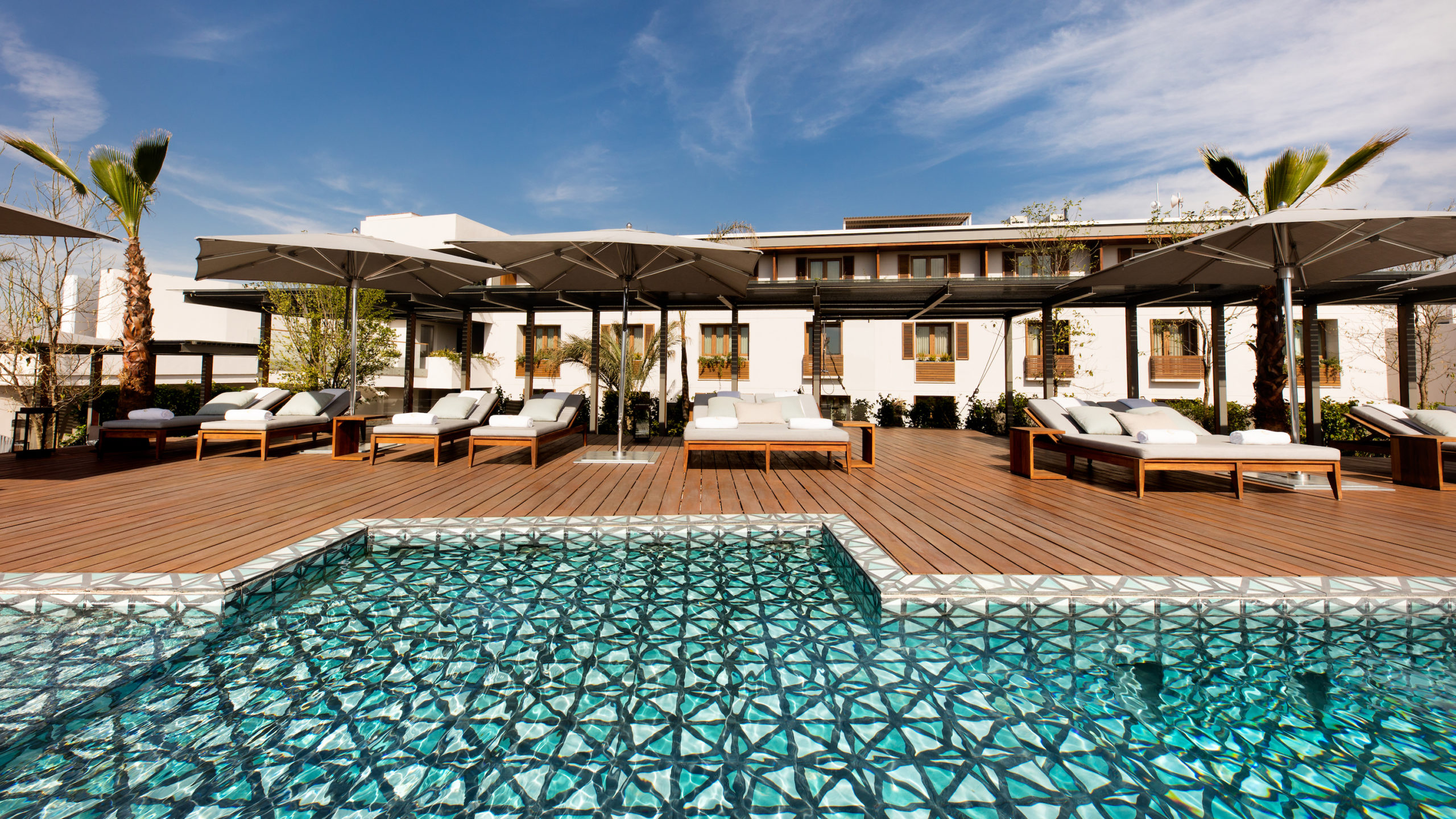 Even at the roof top poolside, the beauty of artisanal tiles delight the senses.