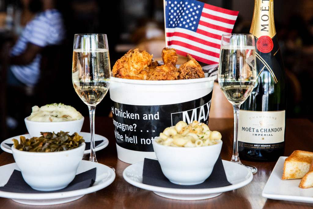 Max's Wine Dive, fried chicken and champagne, why not?! National Fried Chicken Day special awaits.