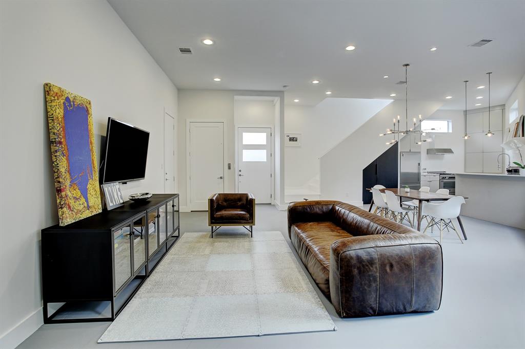 A view to the front door on the first floor living space of the Triangle House at 530 Oxford Street in The Heights.