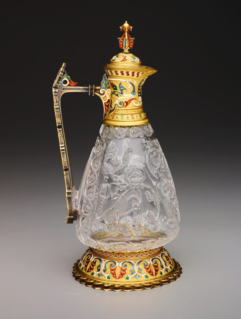 Ewer, late 10th-early 11th century, rock crystal, with enameled gold repairs and fittings by Jean-Valentin Morel in the 19th century. The Keir Collection of Islamic
Art on loan to the DMA.