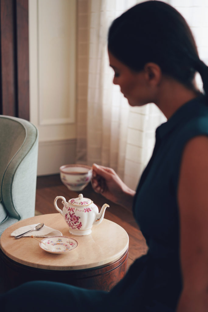 Afternoon Tea takes place in the library at Perry Lane Hotel. 
