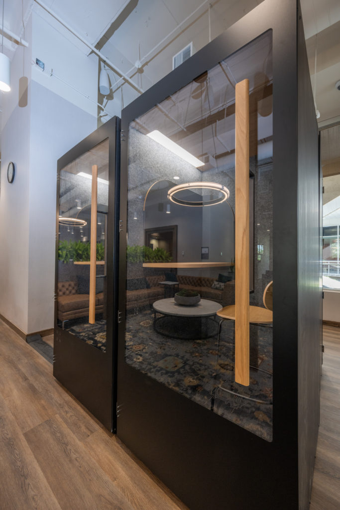The Life Time Work co-working spaces also feature quiet booths for private conversations.
