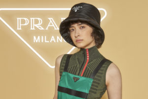 Prada overalls $1,970, hat $595 undergarment top $1,050, available at the Prada Aspen boutique through September 7 (photo courtesy of Prada)