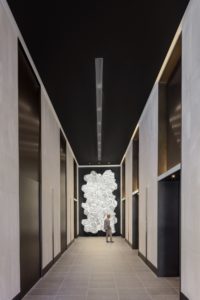 3 – The Victor Elevator Lobby, Featuring ‘Luma Voronoi Cellscape’ Sculpture by Trevor Nicholas; Image by Eric Laignel, Courtesy of MaRS