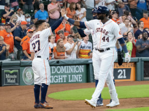 Thank Yordan Alvarez has a big swing, hitting his 24th home run, a 3-run shot. The Astros beat the Seattle Mariners 15-1  at Minute Maid Park, Saturday August 21, 2021. Jake Odorizzi gothic the victory.