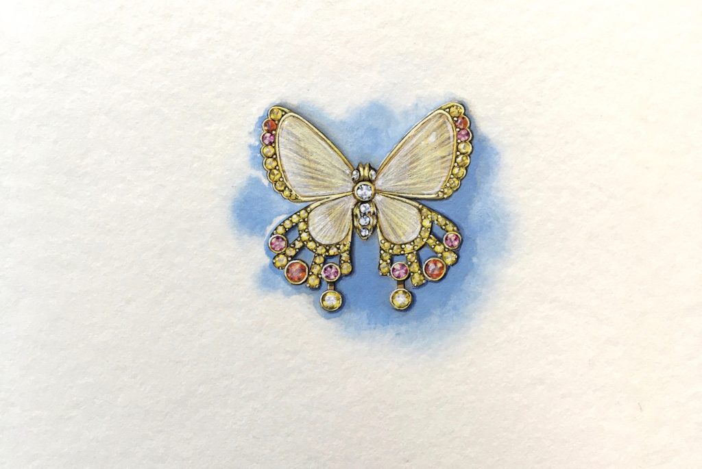 The Fabergé butterfly pendant brooch created in honor of a young cancer patient.  (Photo by Quy Tran)