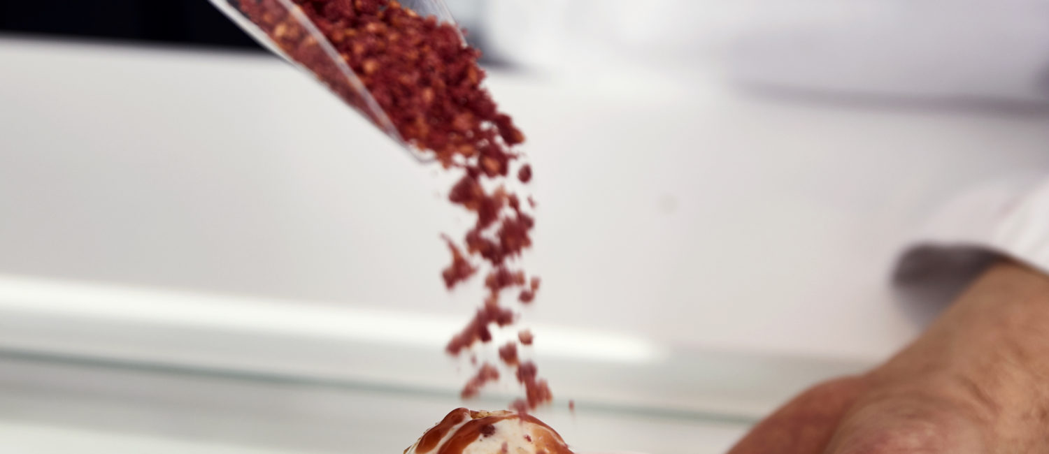 Top your ice cream with Guava Sauce and Raspberry Crumbles