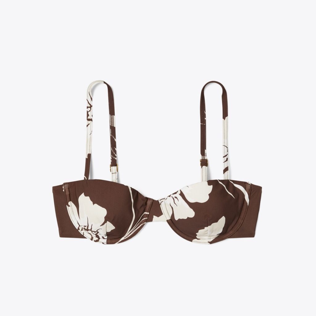 A must-have summer essential is the Printed Underwire Bikini Top, and accompanying high-waisted bottoms, from Tory Burch.