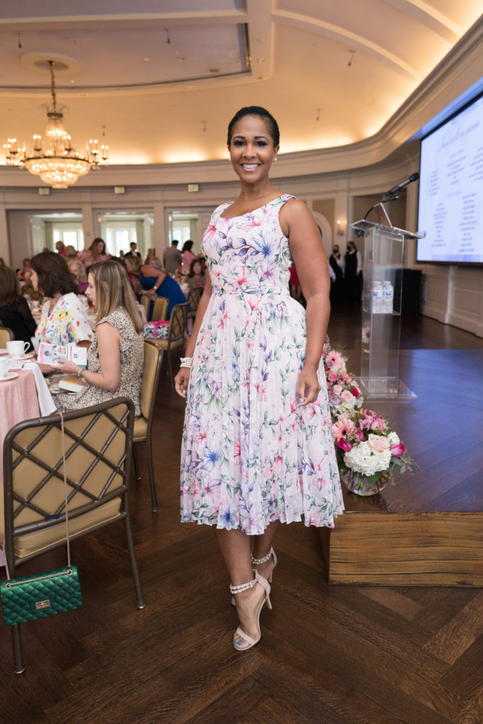 Emcee and breast cancer survivor Lyndsay Levingston at the American Cancer Society inaugural 'Tickled Pink' luncheon, held at River Oaks Country Club.